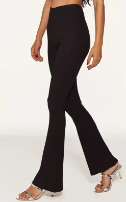Hot PrettyLittleThing Textured Skinny Flare Pants Black