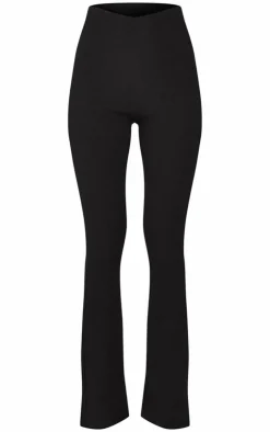Hot PrettyLittleThing Textured Skinny Flare Pants Black