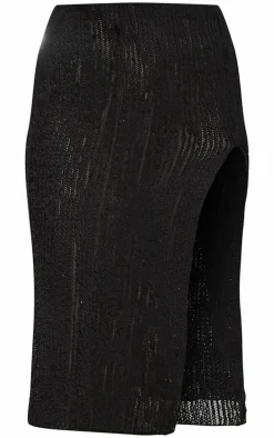 Online PrettyLittleThing Textured Split Midaxi Skirt Black