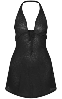 Textured Tie Bust Halter Detail Shift Dress-PrettyLittleThing Hot