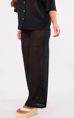 Discount PrettyLittleThing Textured Wide Leg Pants Black