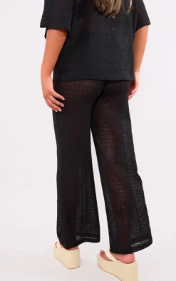 Discount PrettyLittleThing Textured Wide Leg Pants Black