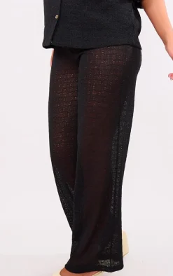 Discount PrettyLittleThing Textured Wide Leg Pants Black