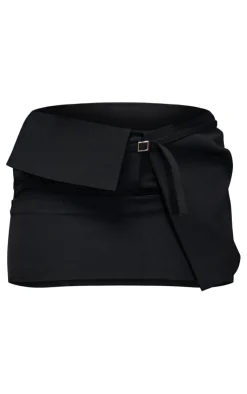 PrettyLittleThing Textured Woven Fold Over Waist Micro Mini Skirt Black