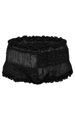 Outlet PrettyLittleThing Textured Woven Frill Hot Pants Black