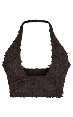 Sale PrettyLittleThing Textured Woven Halterneck Bralet Black