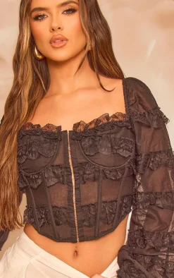 PrettyLittleThing Corsets*Textured Woven Lace Frill Corset Top
