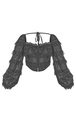 PrettyLittleThing Corsets*Textured Woven Lace Frill Corset Top