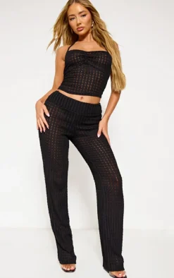 New PrettyLittleThing Textured Wrap Detail Halterneck Crop Top Black