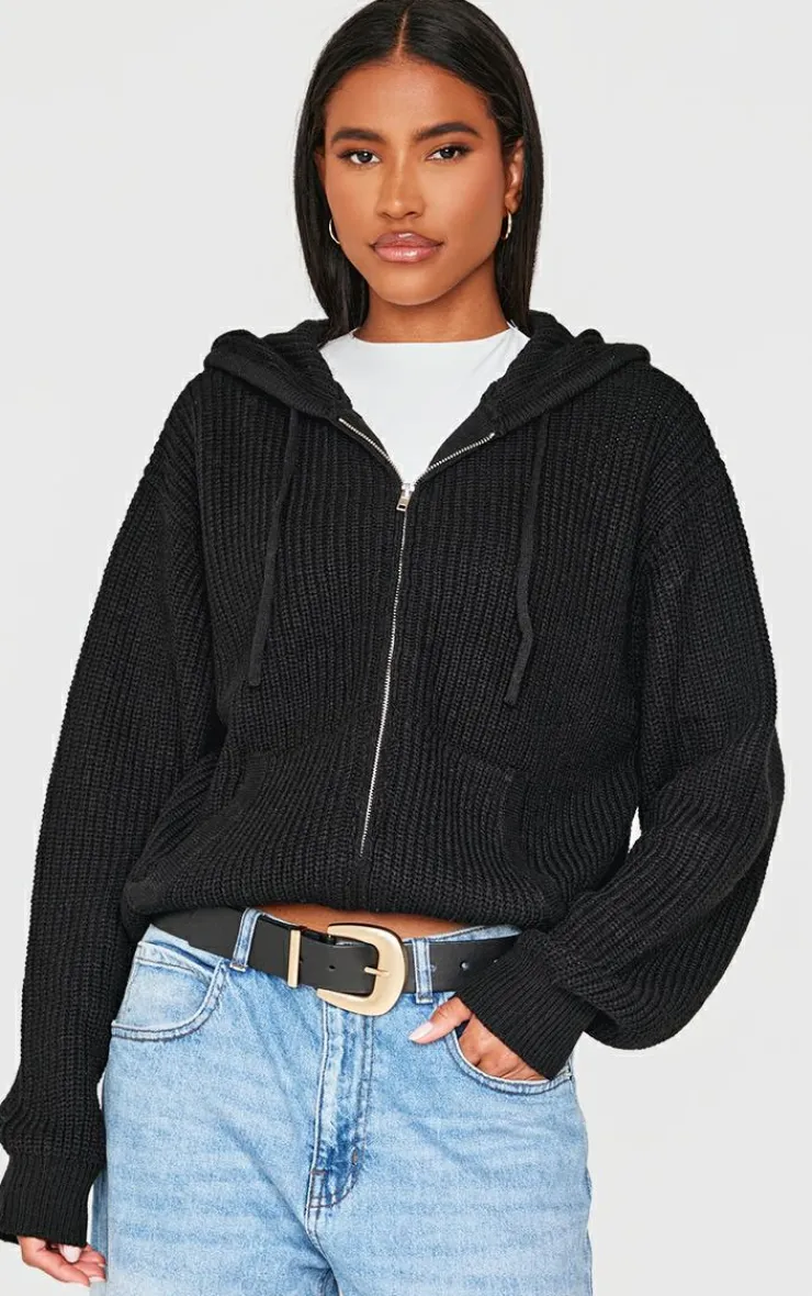 PrettyLittleThing Sweaters*Thick Rib Knit Zip Up Hoodie