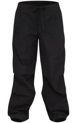 Black Thin Waistband Drawstring Detail Track Pants