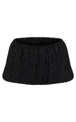 Best PrettyLittleThing Tinsel Knit Detail Puffball Skirt Black