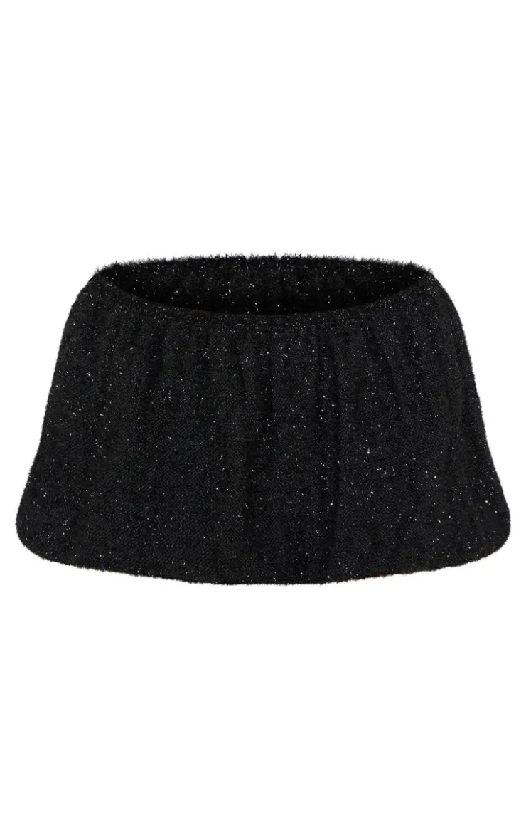 Best PrettyLittleThing Tinsel Knit Detail Puffball Skirt Black