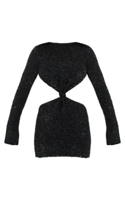 Tinsel Knit Twist Front Open Back Mini Dress-PrettyLittleThing Sale