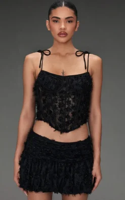 Best PrettyLittleThing Tinsel Lace Corset Black