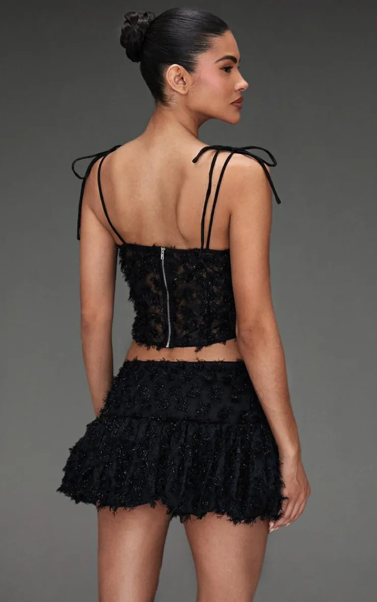 Best PrettyLittleThing Tinsel Lace Corset Black