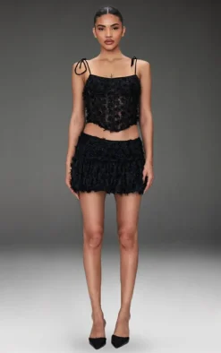 Best PrettyLittleThing Tinsel Lace Corset Black