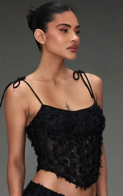 Best PrettyLittleThing Tinsel Lace Corset Black