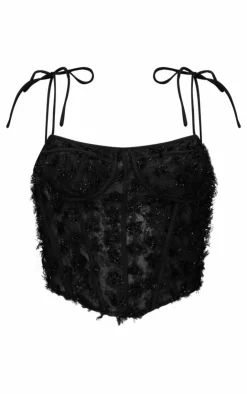 Best PrettyLittleThing Tinsel Lace Corset Black