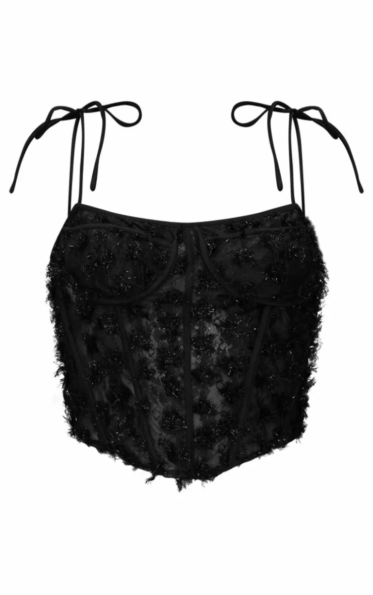 Best PrettyLittleThing Tinsel Lace Corset Black