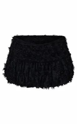 Sale PrettyLittleThing Tinsel Lace Puff Hem Skirt Black