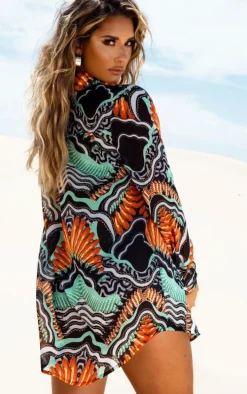 Black Tribal Print Beach Shirt