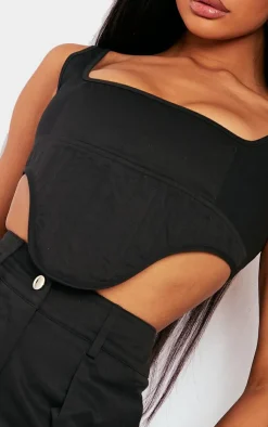 New PrettyLittleThing Twill Dip Hem Structured Cargo Corset Black