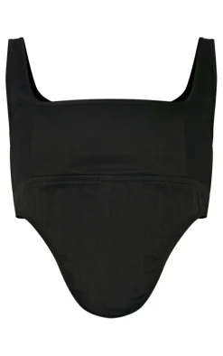 New PrettyLittleThing Twill Dip Hem Structured Cargo Corset Black