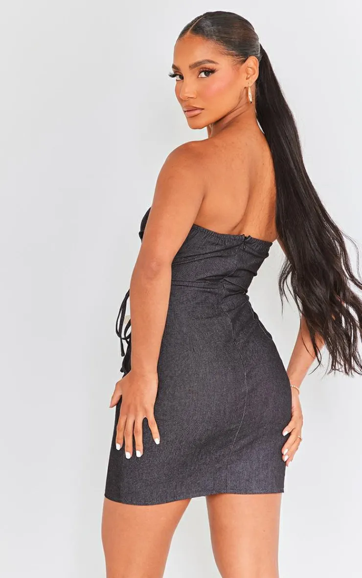 Twill Lace Up Bandeau Bodycon Dress-PrettyLittleThing Clearance
