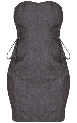 Twill Lace Up Bandeau Bodycon Dress-PrettyLittleThing Clearance