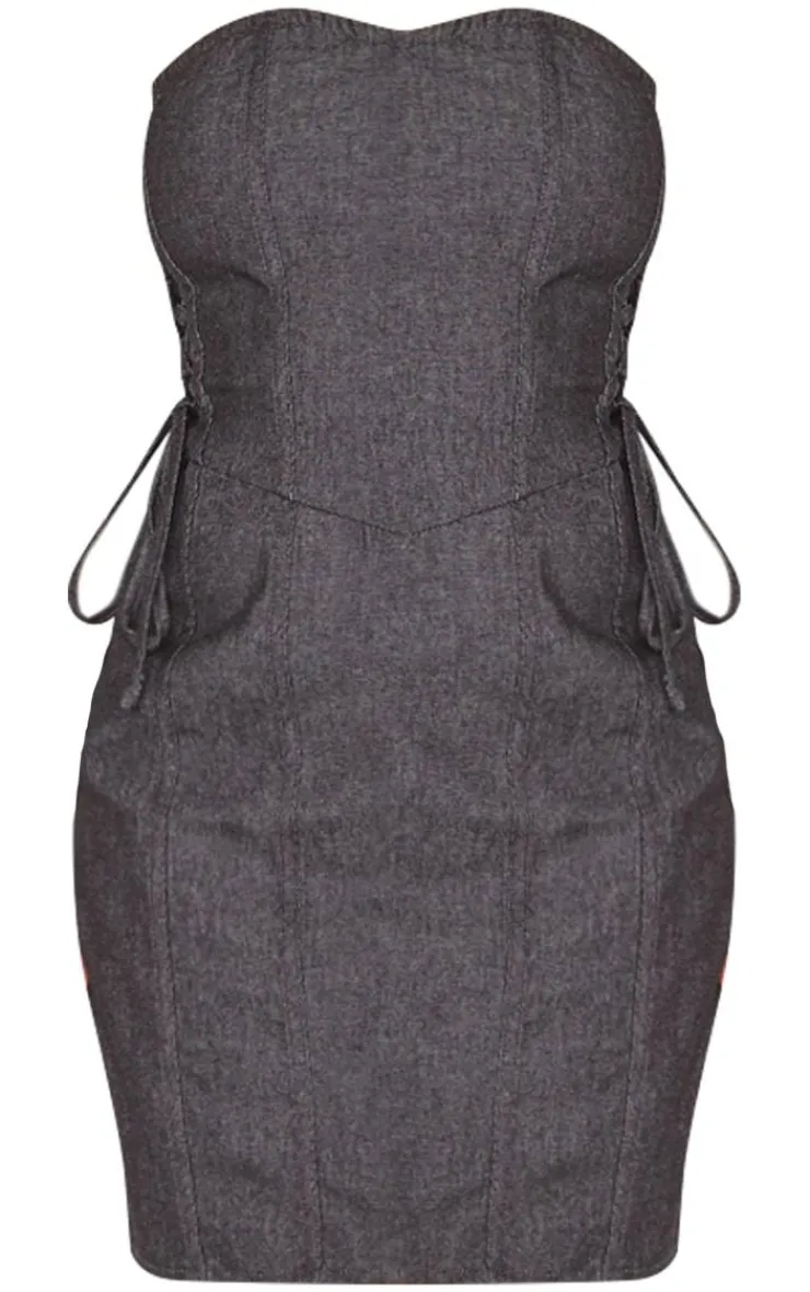 Twill Lace Up Bandeau Bodycon Dress-PrettyLittleThing Clearance