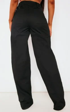Sale PrettyLittleThing Twill Pocket Detail High Waist Cargo Pants Black