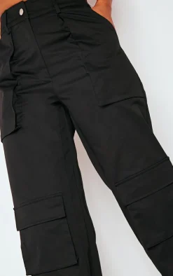 Sale PrettyLittleThing Twill Pocket Detail High Waist Cargo Pants Black