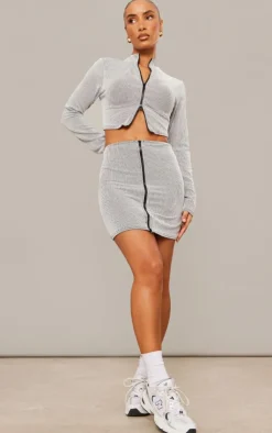 Sale PrettyLittleThing Two Tone Crinkle Rib Mini Skirt Black