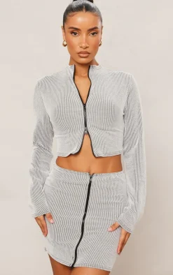 Sale PrettyLittleThing Two Tone Crinkle Rib Mini Skirt Black