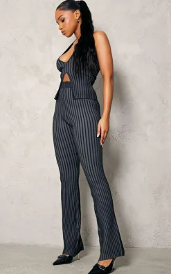 Discount PrettyLittleThing Two Tone Knit Flared Pants Black