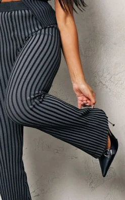 Discount PrettyLittleThing Two Tone Knit Flared Pants Black