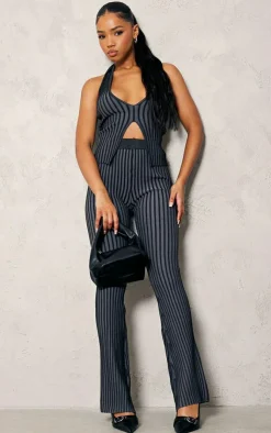 Hot PrettyLittleThing Two Tone Knit Halter Neck Split Top Black