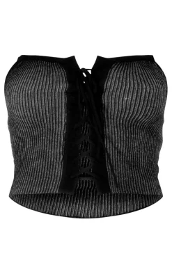 PrettyLittleThing Knitted Tops*Two Tone Knit Lace Up Corset Top