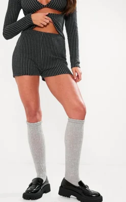 Online PrettyLittleThing Two Tone Rib Hot Pant Black