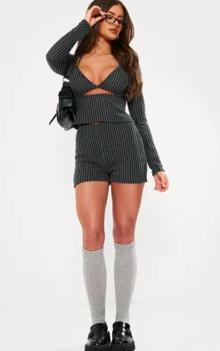 Online PrettyLittleThing Two Tone Rib Hot Pant Black