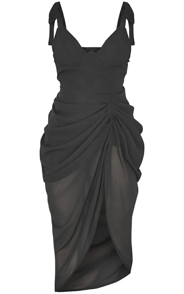 Underwire Detail Draped Midi Dress-PrettyLittleThing Online
