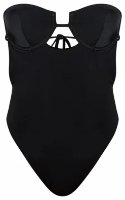 Black Underwired Cut Out Tie Back Swimsuit