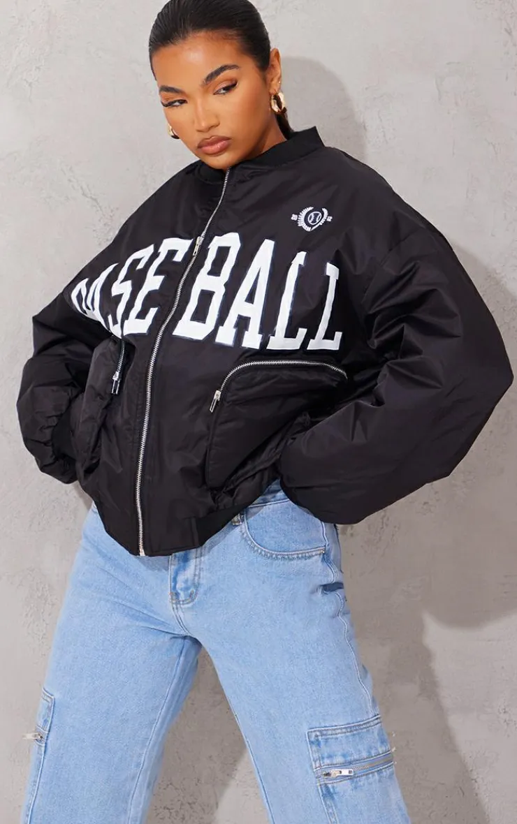 PrettyLittleThing Bomber Jackets*Utility Pocket Graphic Front Bomber Jacket