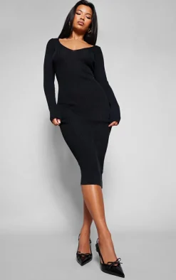 V Neck Knit Midi Dress-PrettyLittleThing Best