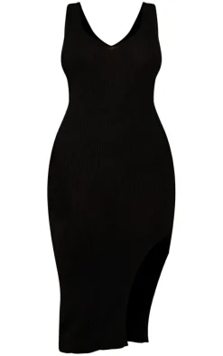 V Neck Side Split Knit Midi Dress-PrettyLittleThing Hot