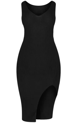 V Neck Side Split Knit Midi Dress-PrettyLittleThing Hot