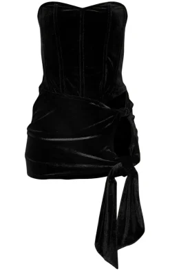 Velvet Bandeau Corset Side Tie Mini Dress-PrettyLittleThing Outlet