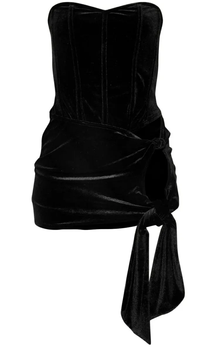Velvet Bandeau Corset Side Tie Mini Dress-PrettyLittleThing Outlet