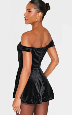 Velvet Bardot Sweetheart Neckline Floaty Romper-PrettyLittleThing Outlet